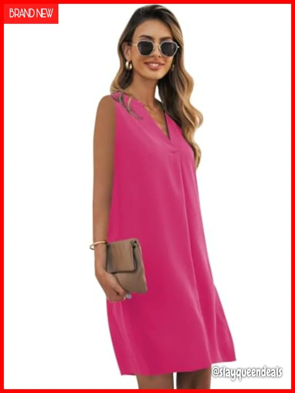Women's Sleeveless V-Neck Swing Dress Casual Short Dress